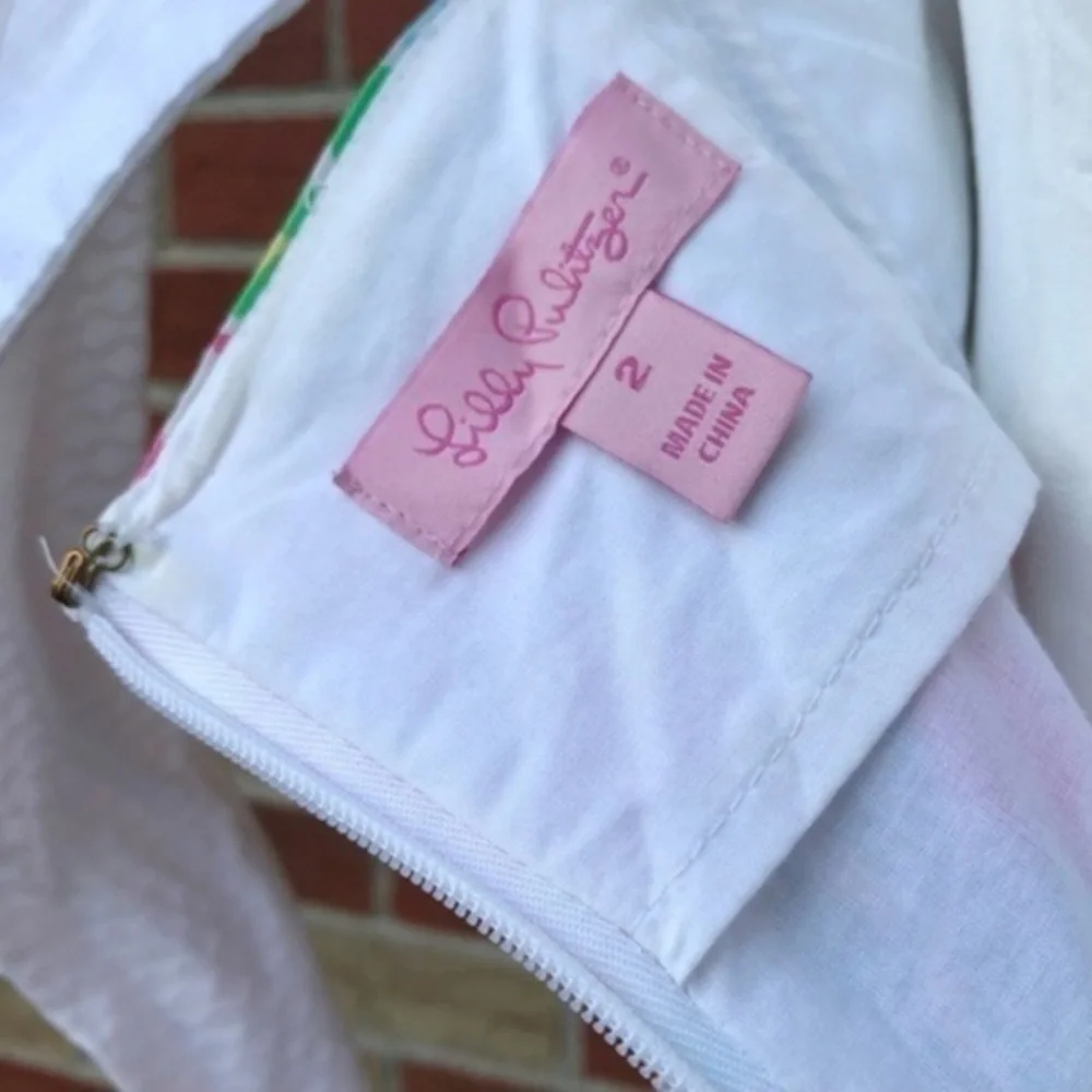 Lilly Pulitzer Franco State Patch Ric Rac White Pink Strapless Dress 👗 - Picture 13 of 14